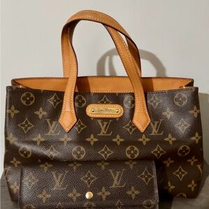 LOUIS VUITTON Monogram Wilshire PM Hand Bag with Sarah Wallet in great conditio
